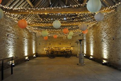 Fairy Lights with Paper Lanterns and Uplighters