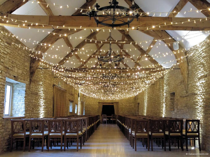Widthways fairy light canopy at Caswell House
