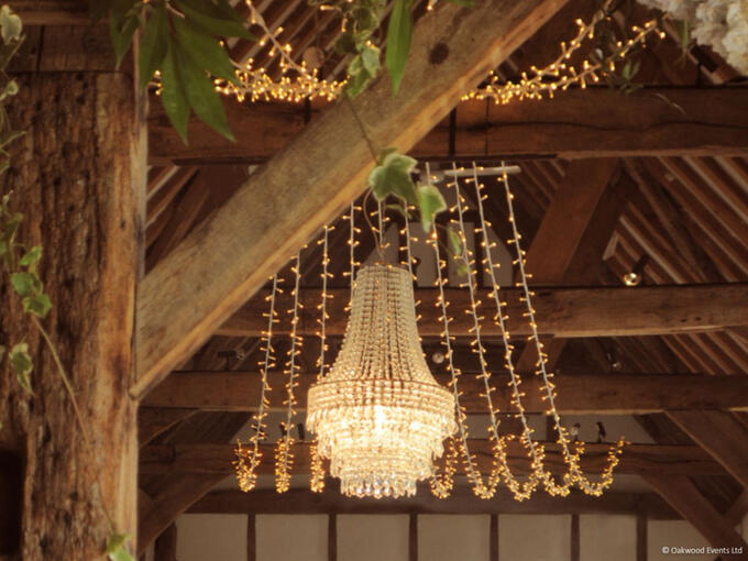 Fairy lights and crystal chandelier