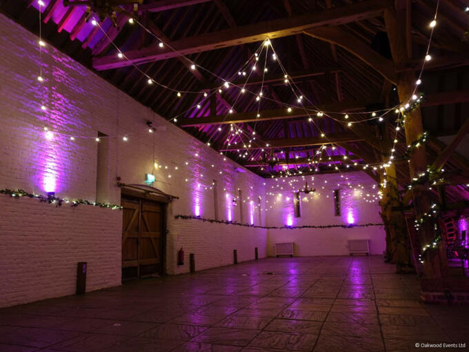 Colour changing uplighters at Ufton Court