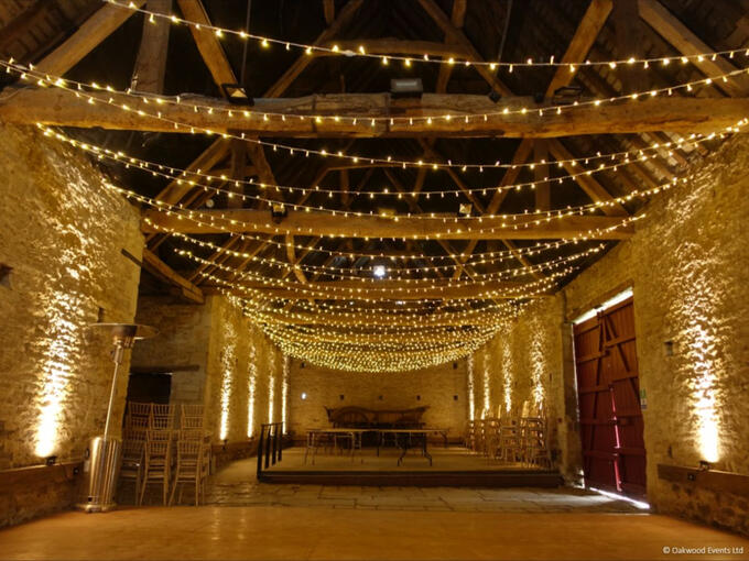 Widthways fairy light canopy at Cogges Manor Farm