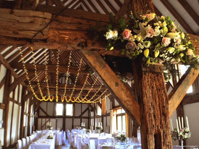 Barn wedding fairy lights