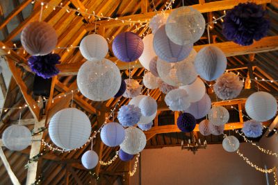 Lanterns with Pom Poms and Honeycomb Balls